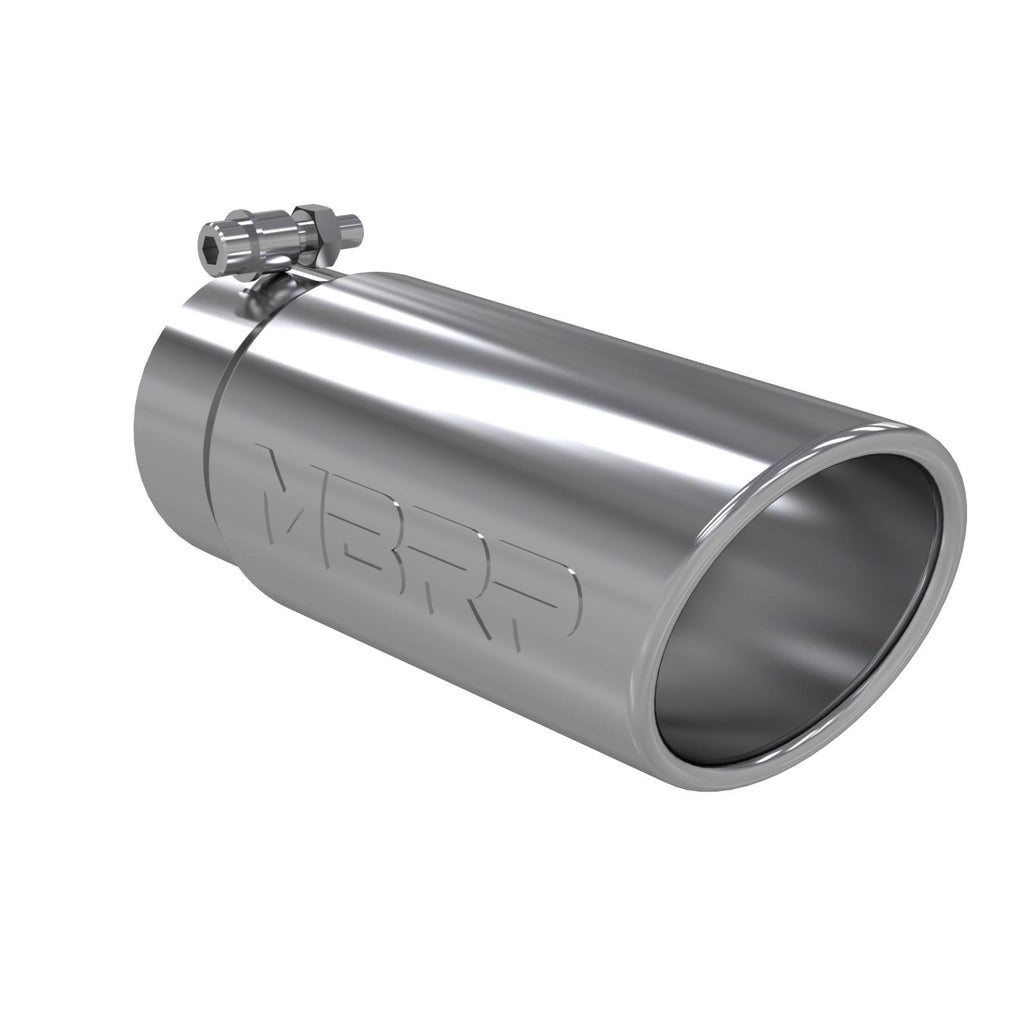 Exhaust Tip 4 Inch O.D. Angled Rolled End 3 1/2 Inch Inlet 12 Inch Length T304 Stainless Steel MBRP T5112