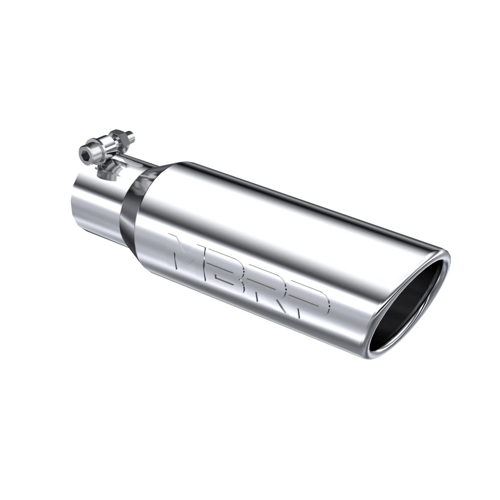 Exhaust Tip 3 1/2 Inch O.D. Angled Rolled End 2 1/2 Inch Inlet 12 Inch Length T304 Stainless Steel MBRP T5113