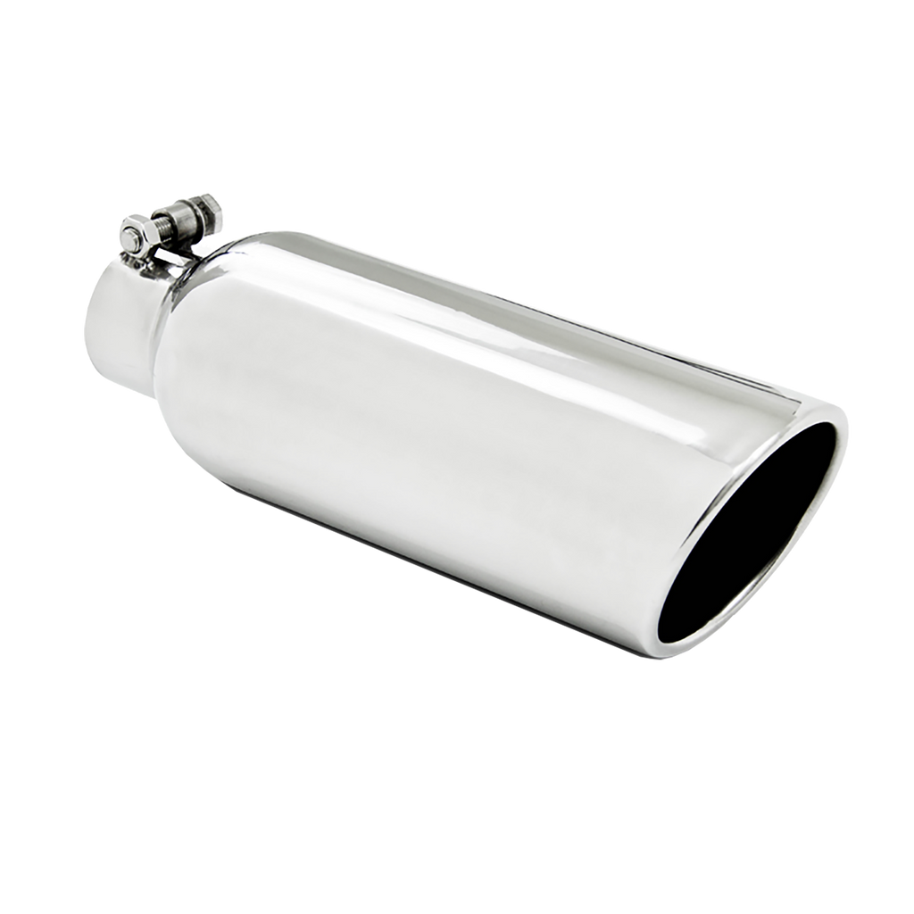 4 Inch OD 2.25 Inch Inlet 12 Inch Length Exhaust Tail Pipe Tip Angled Cut Rolled End Clampless No Weld T304 Stainless Steel MBRP T5149